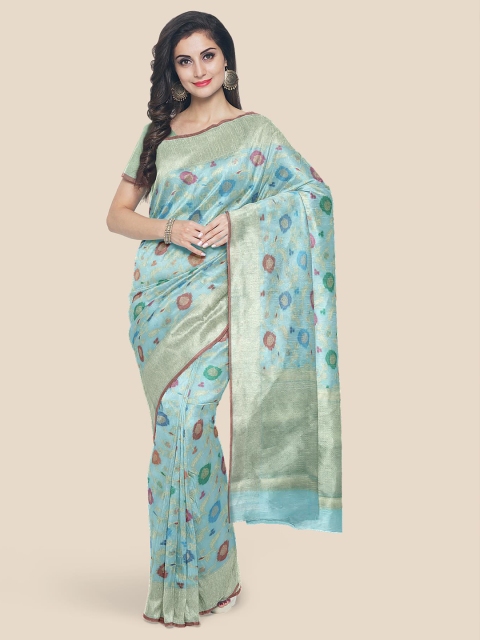 

KLM Fashion Mall Turquoise Blue & Pink Woven Design Zari Banarasi Saree