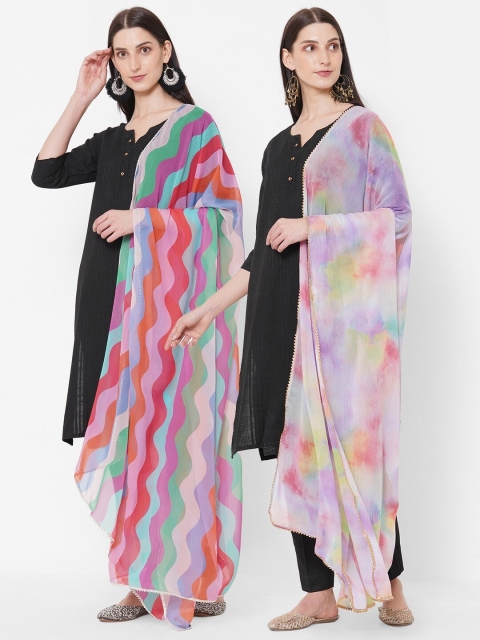 Get Wrapped Women Pack of 2 Purple & Pink Printed Dupatta