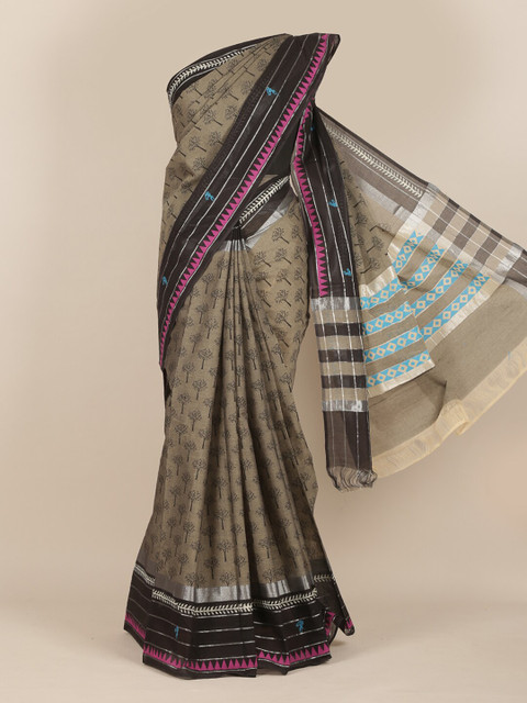 

Pothys Taupe & Black Ethnic Motifs Pure Cotton Saree