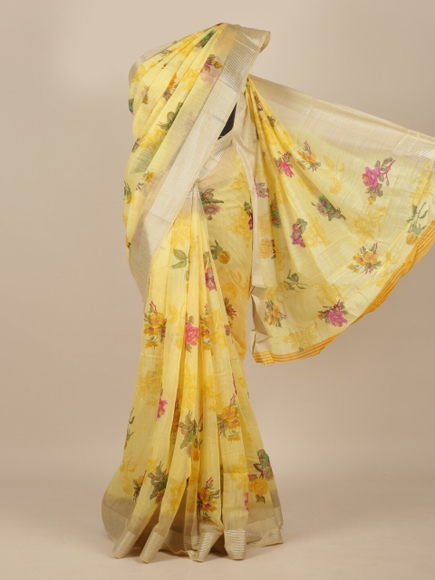 

Pothys Yellow & Pink Floral Printed Saree