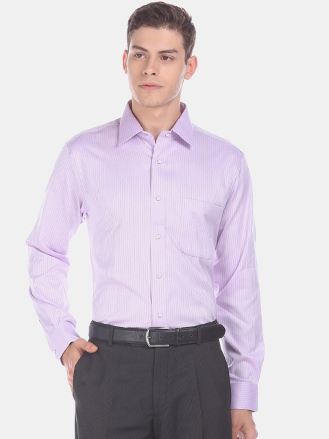 

Arrow Men Purple Casual Spread Collar Striped Formal Shirt