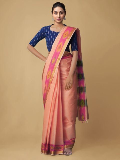 

Unnati Silks Orange & Pink Pure Cotton Sambalpuri Saree