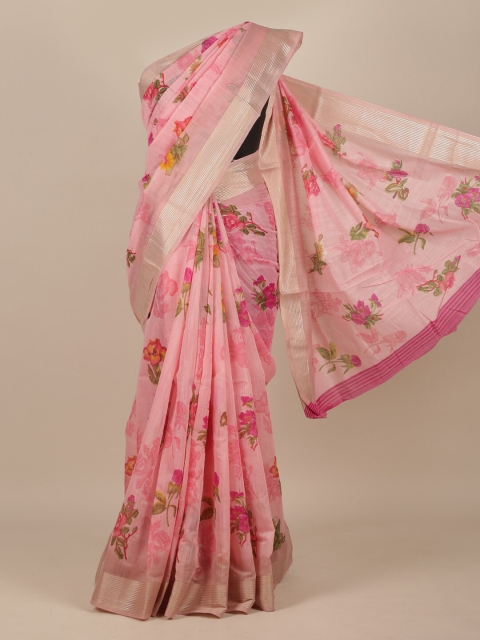 

Pothys Pink & Green Floral Zari Saree