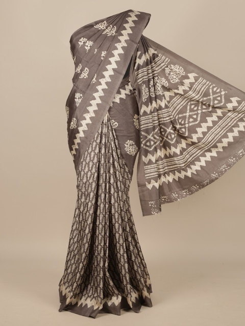 

Pothys Grey & Off White Ethnic Motifs Jute Silk Saree