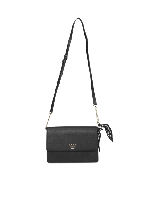 

DKNY Women Black Textured Leather Structured Sling Bag With Scarf