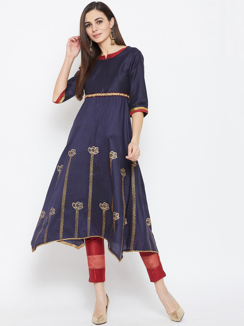 

studio rasa Women Navy Blue Embroidered Thread Work Anarkali Kurta