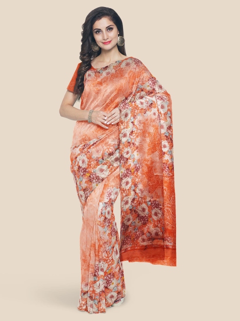 

Kalamandir Peach & White Floral Silk Blend Saree