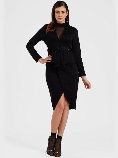 

iki chic Women Black Scuba Asymmetrical Bodycon Dress
