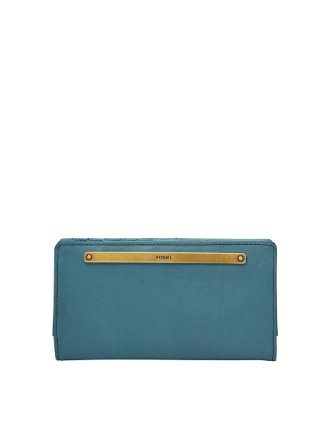 

Fossil Women Blue Solid Leather Two Fold Wallet