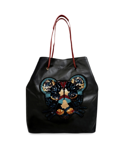 

Pink Potato Black Embellished Leather Shopper Tote Bag