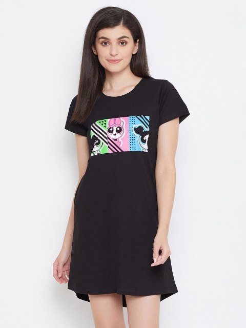 

Clovia Black Powerpuff Girl Printed Cotton Nightdress