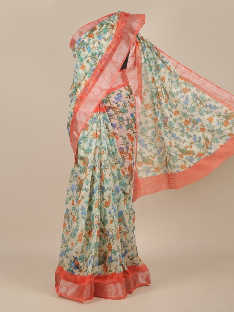

Pothys Cream & Peach-Coloured Floral Contrast Zari Border Saree