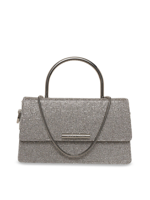 

ALDO Silver Embellished PU Structured Handheld Bag