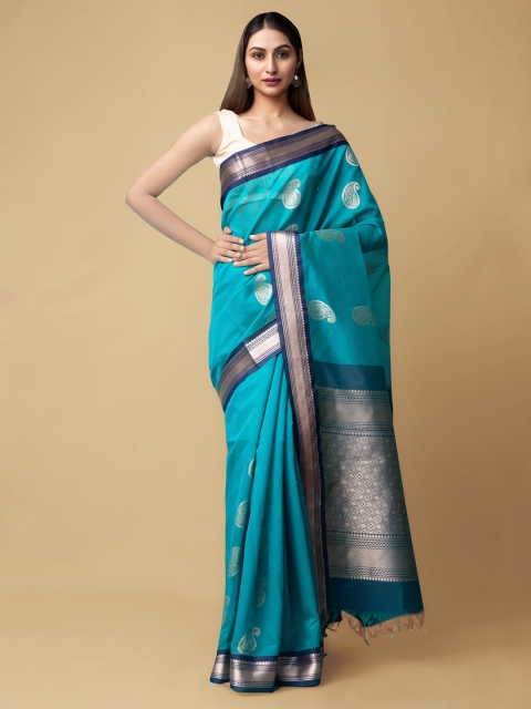 

Unnati Silks Green Woven Design Silk Cotton Baluchari Saree