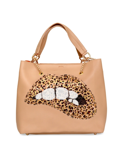 

Pink Potato Beige Leather Structured Shoulder Bag with Patchwork
