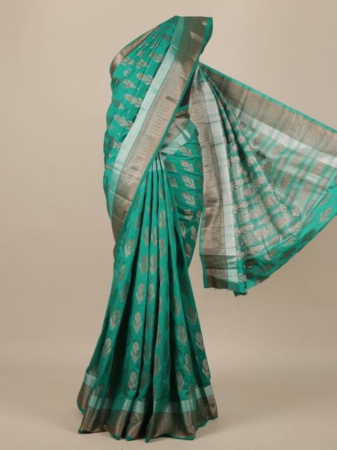

Pothys Sea Green & Gold-Toned Ethnic Motifs Zari Jute Silk Saree