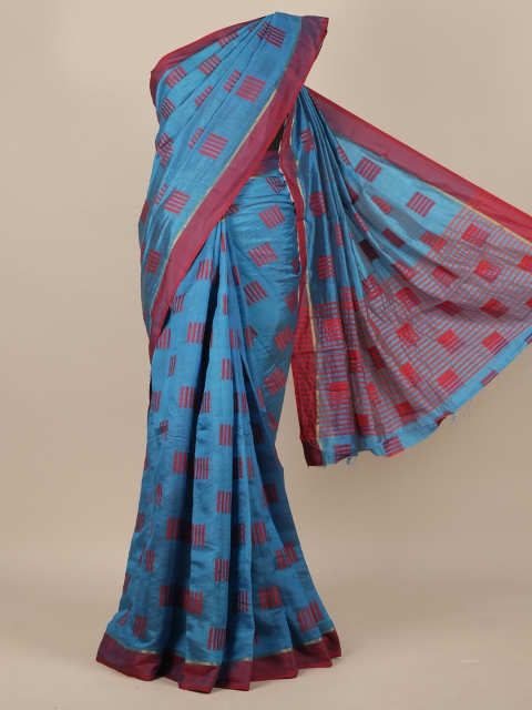 

Pothys Blue & Pink Woven Design Jute Silk Saree