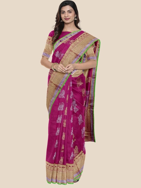 

Kalamandir Pink & Blue Cotton Blend Floral Saree