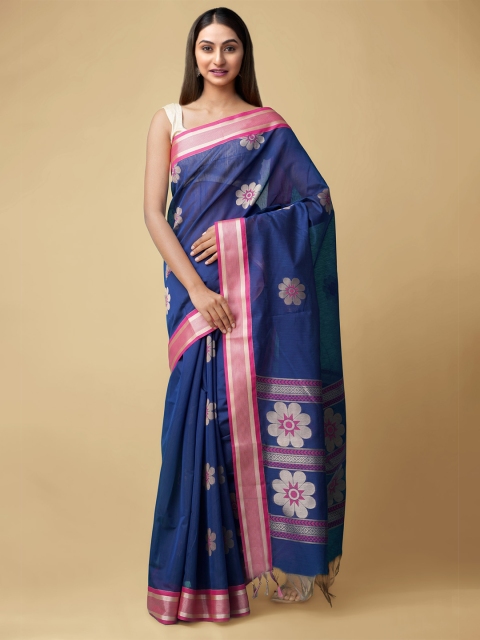 

Unnati Silks Navy Blue & Pink Woven Design Silk Cotton Baluchari Saree