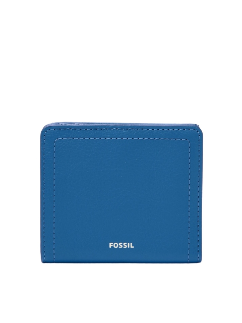 

Fossil Women Blue Solid Leather Two Fold Wallet