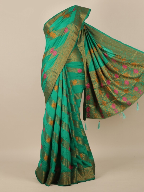 

Pothys Sea Green & Pink Woven Design Jute Silk Saree