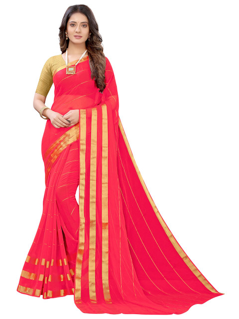 

KALINI Pink Striped Pure Chiffon Saree