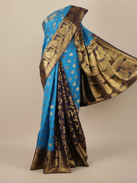 

Pothys Blue & Gold-Toned Woven Design Zari Jute Silk Saree
