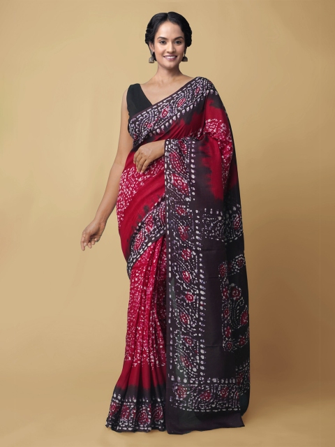 

Unnati Silks Red & Black Batik Art Silk Patola Saree