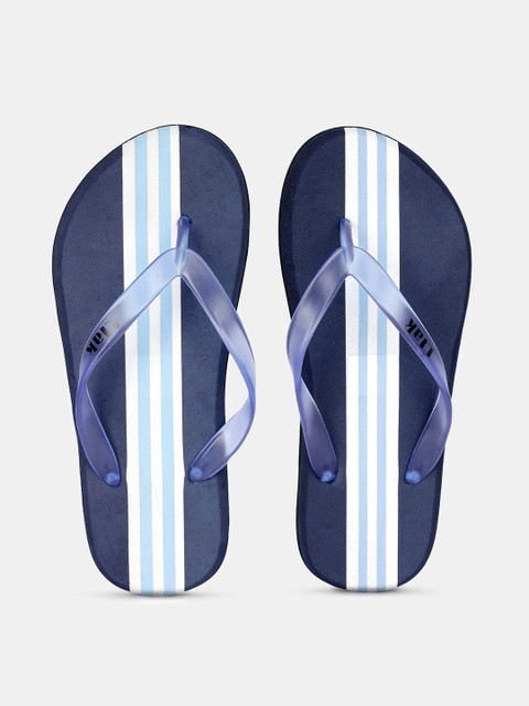 

Llak Jeans Men Navy Blue & White Striped Rubber Thong Flip-Flops