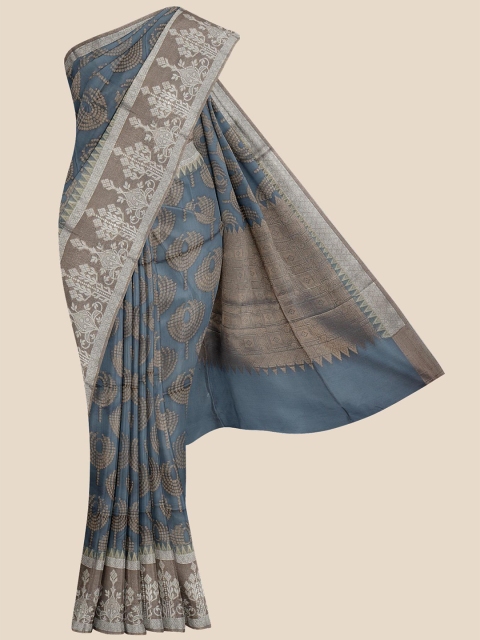 

Kalamandir Grey & Brown Ethnic Motifs Cotton Blend Banarasi Saree