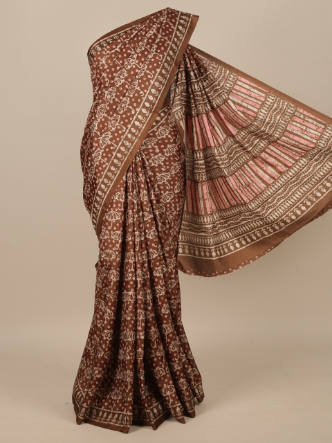 

Pothys Brown & Peach-Coloured Ethnic Motifs Jute Silk Saree