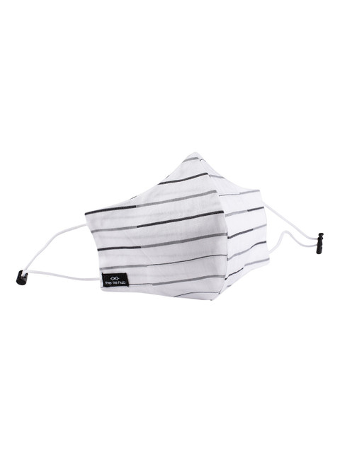 

The Tie Hub Unisex White & Grey Striped 2-Ply Adjustable Reusable Cloth Mask
