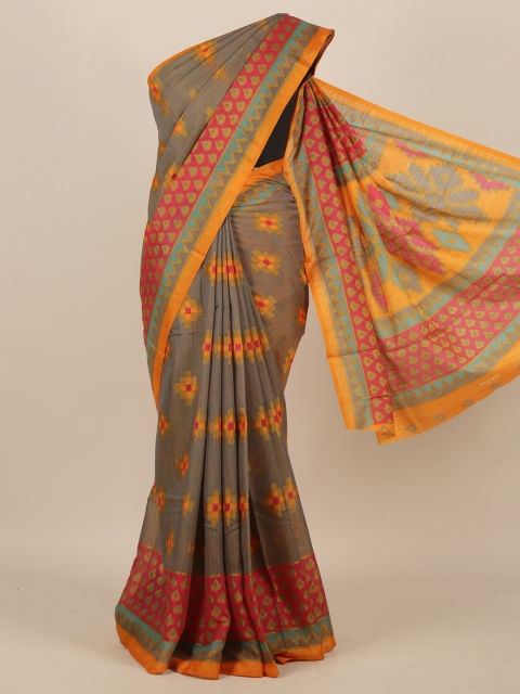 

Pothys Grey & Orange Jute Silk Saree
