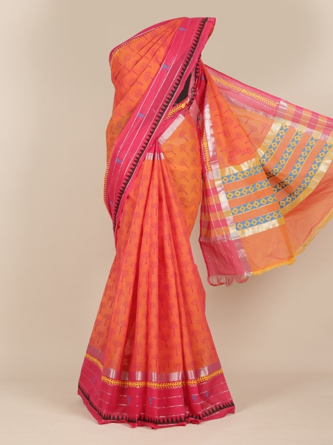 

Pothys Orange & Pink Ethnic Motifs Zari Pure Cotton Saree