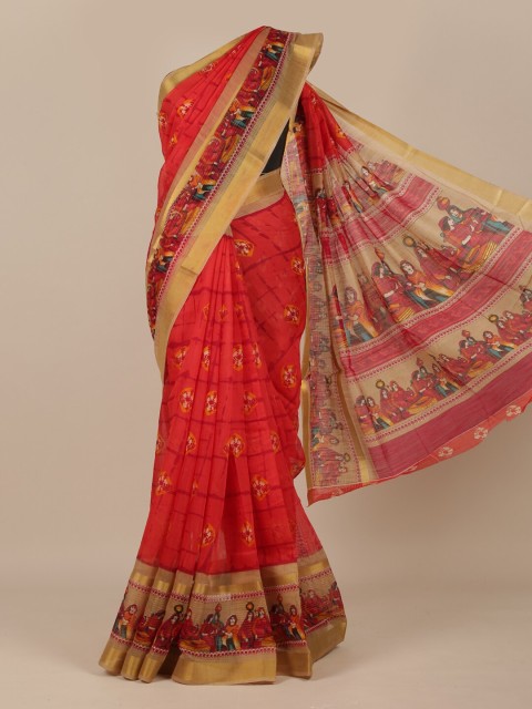 

Pothys Red & Green Ethnic Motifs Zari Saree