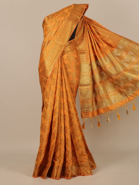 

Pothys Orange & Gold-Toned Ethnic Motifs Zari Jute Silk Saree