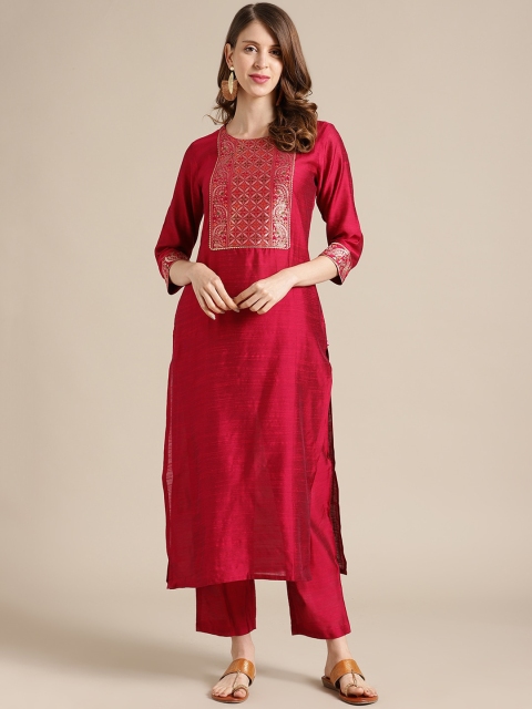 

Varanga Women Red Ethnic Motifs Yoke Design Kurta with Palazzos
