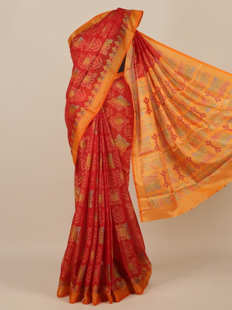 

Pothys Red Ethnic Motifs Jute Silk Saree