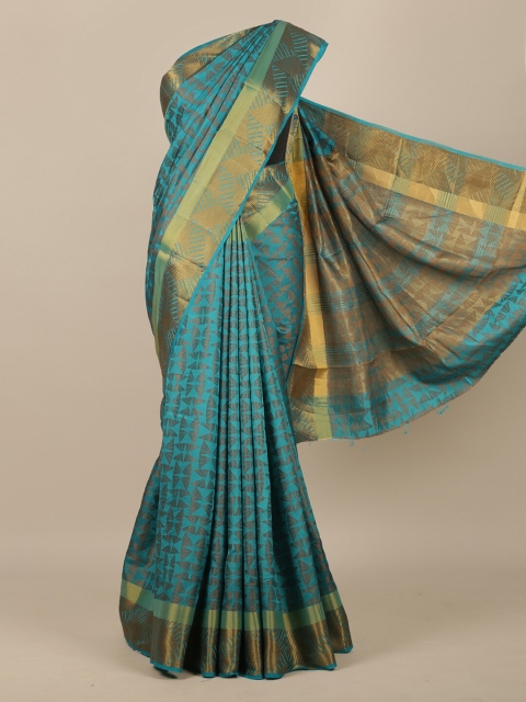 

Pothys Blue & Gold-Toned Zari Jute Silk Saree