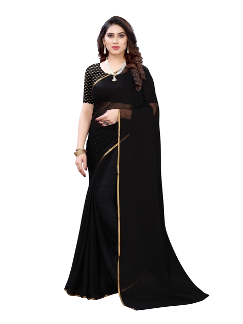 

KALINI Black & Gold-Toned Zari Pure Chiffon Saree