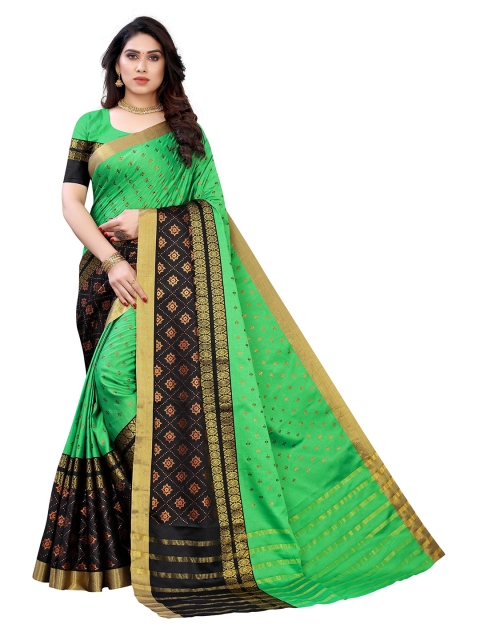 KALINI Green & Black Woven Design Zari Art Silk Saree
