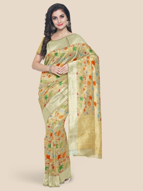 

Kalamandir Cream & Orange Floral Banarasi Saree