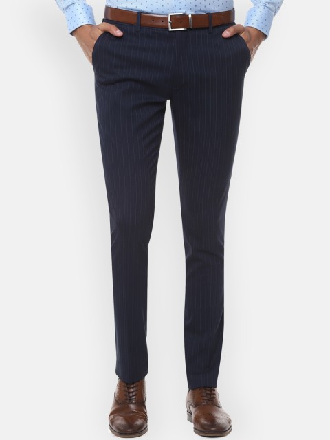 

Louis Philippe Men Navy Blue Striped Slim Fit Formal Trousers