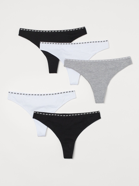

H&M Women Multicoloured Solid 5-Pack Cotton Thong Briefs 0997947001, Multi