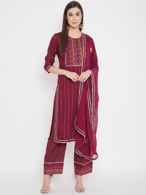 

Prakhya Women Purple Printed Kurta with Trousers & With Dupatta