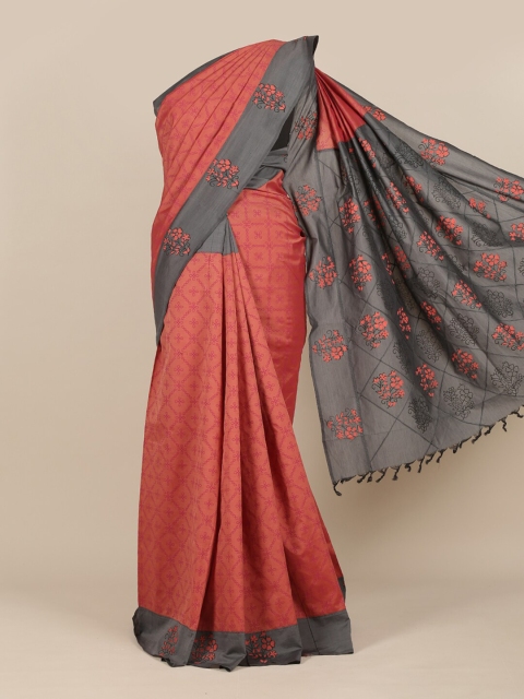 

Pothys Pink & Grey Checked Pure Cotton Saree