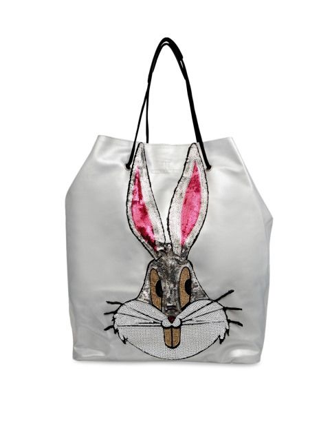 

Pink Potato Silver Shopper Handheld Bag with Cut Work