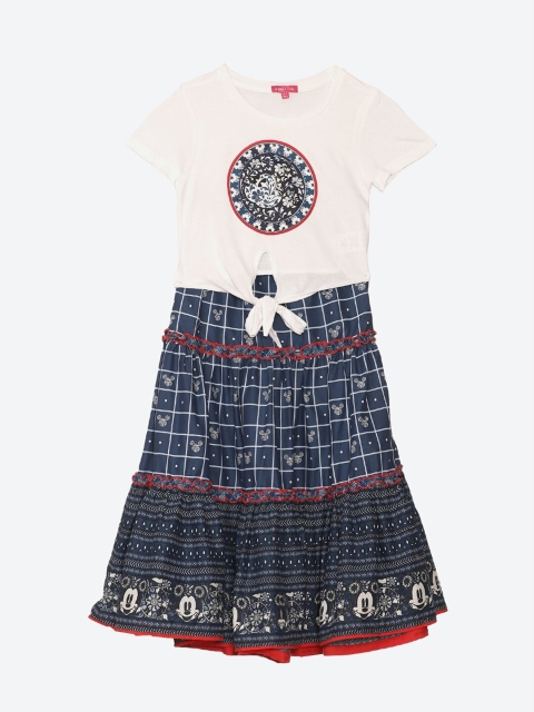 

Biba Girls Off White & Navy Blue Mickey Mouse Printed T-shirt with Skirt