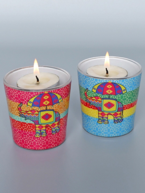 

All Things Sundar Set Of 2 Handcrafted Sundar Candle Light Holder, Pink