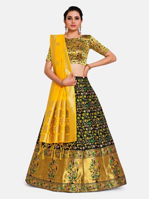 

MIMOSA Women Black & Golden Semi-Stitched Lehenga & Unstitched Blouse With Dupatta